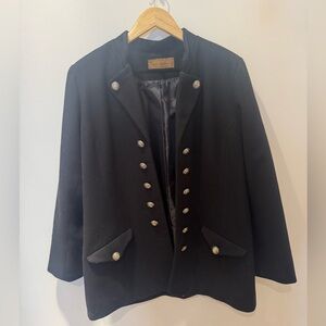 Lucia Lukken black wool silver button coat. 
Vintage 1990s. Size L.